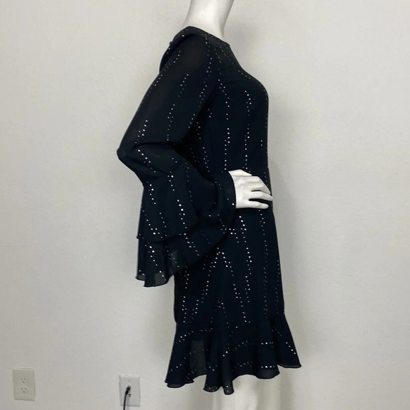 Who What Wear Black Silver Crew Neck Long Bell Sleeves A-Line Dress Size S - Picture 2 of 7